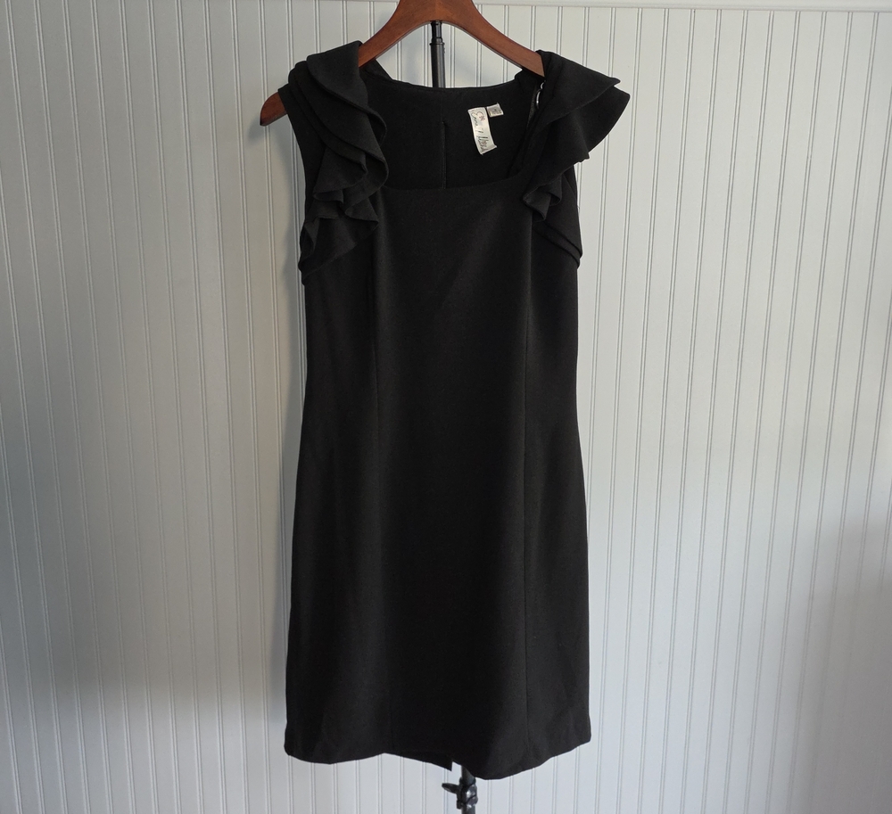 Emma & Michele Black Ruffle-Shoulder Sheath Dress